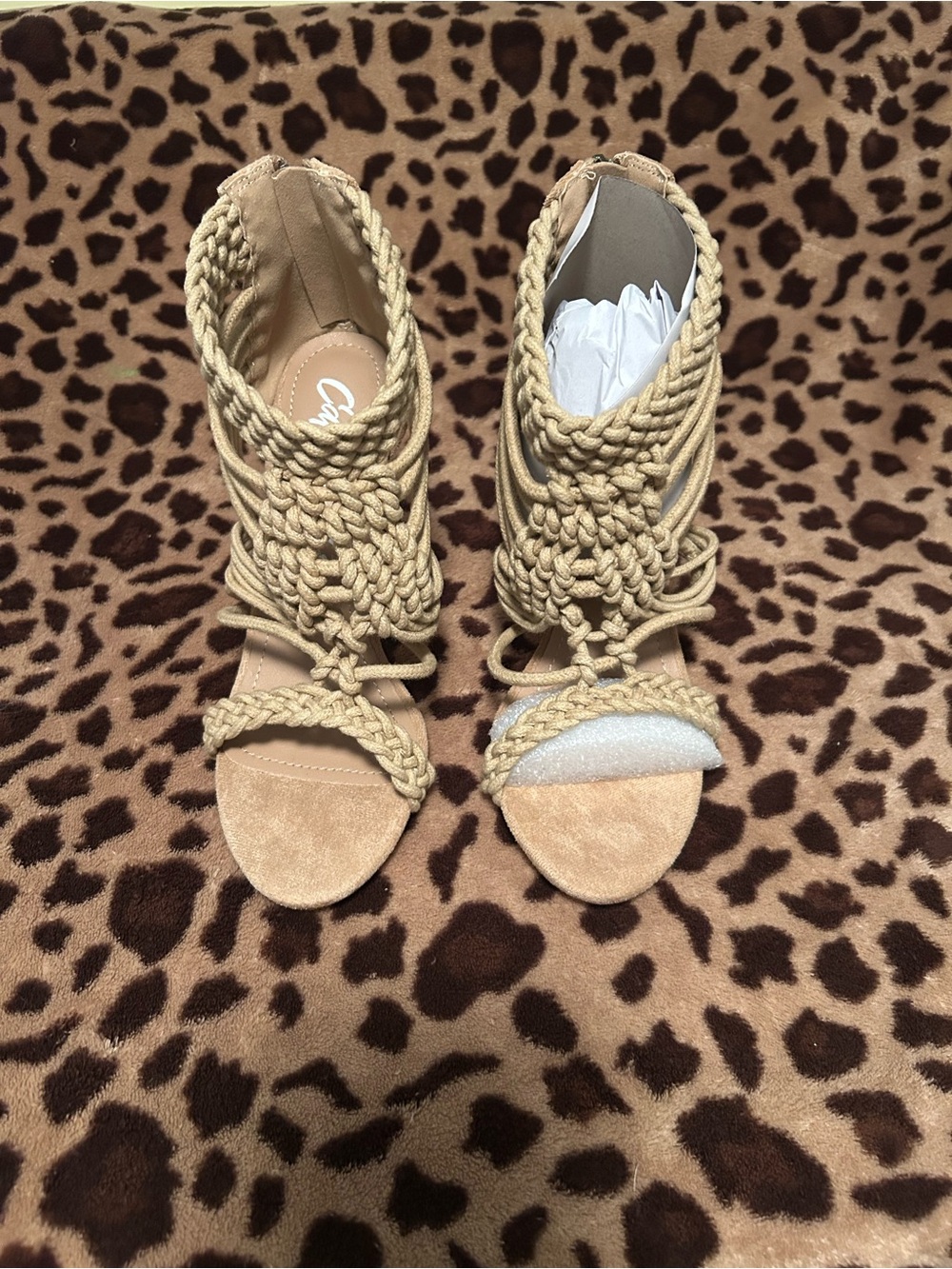 Gorgeous Beige Braided Lace-Up Heeled Sandal